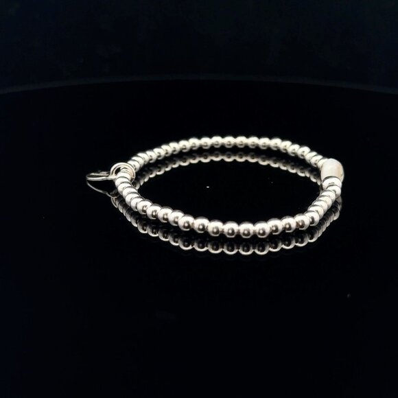 925 Sterling Silver Beaded Stretch Stacking Bracelet MOP Letter Initial P - Picture 4 of 6